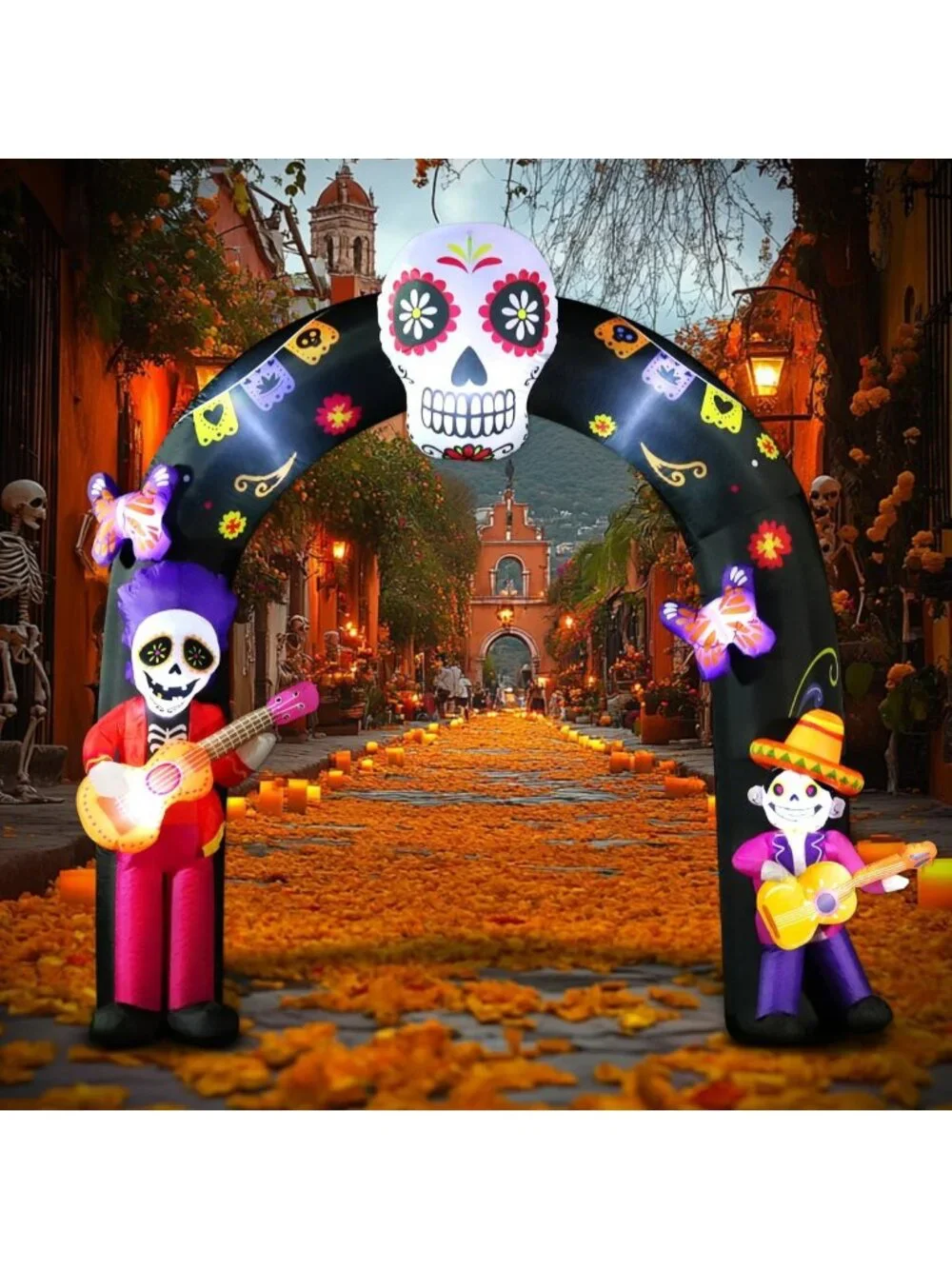 8FT Inflatable Halloween Archway with Skull & Skeleton, LED Decor for Yard Party
